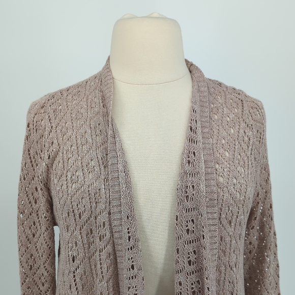 19884 Torrid Crochet Knit Open Front Duster Sweater Tan size 2X bohemian fall - Picture 3 of 7